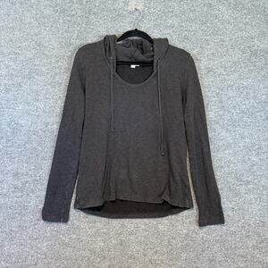 James Perse Sweater Womens 3 Gray Drawstring Stretch Round Neck Hoodie Casual